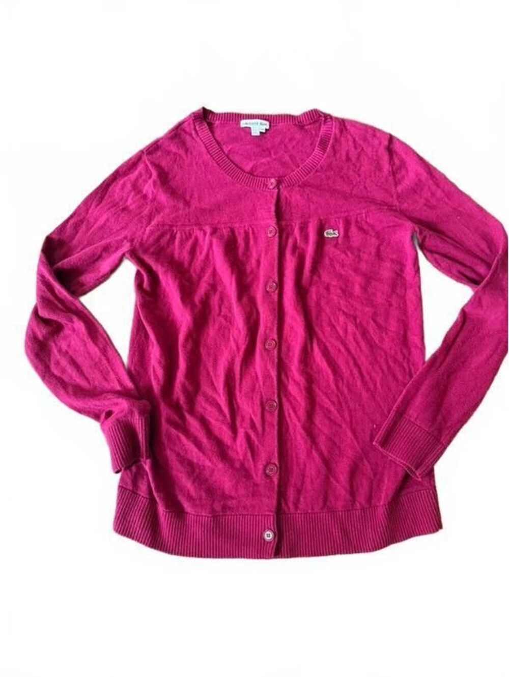 Lacoste Cotton Cashmere Cardigan Sweater Raspberry Pink Crew Neck Women's 44 / L